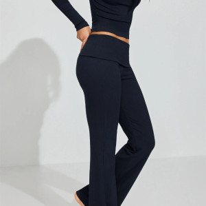 Women's fold over cotton ribbed flared pants fitted lounge sweatpants