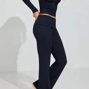 Women's fold over cotton ribbed flared pants fitted lounge sweatpants