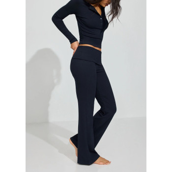 Women's fold over cotton ribbed flared pants fitted lounge sweatpants