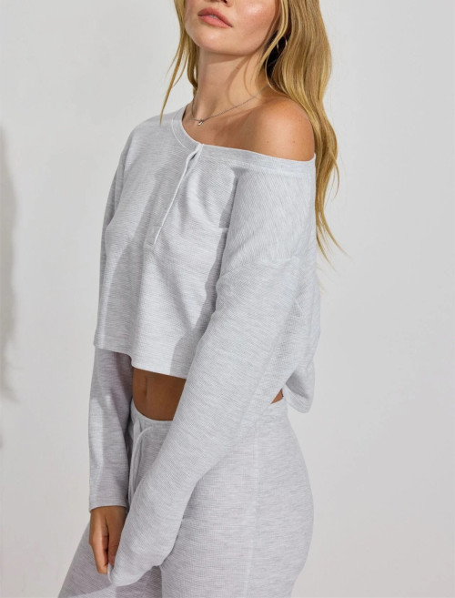 Women's new style off shoulder waffle t shirts long sleeve relaxed fit crop top