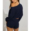 Women's new style off shoulder waffle t shirts long sleeve relaxed fit crop top