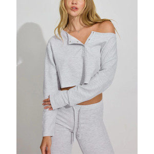 Women's new style off shoulder waffle t shirts long sleeve relaxed fit crop top