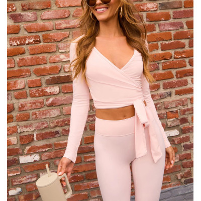Women's elegant long sleeve wrap top buttery soft ballet crop top