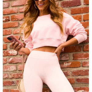 Women's long sleeve crew neck cropped sweatshirts cozy fit drop shoulder pullovers