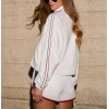 Women's full zipper cotton jackets with piping athleisure style relaxed fit coats