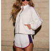 Women's full zipper cotton jackets with piping athleisure style relaxed fit coats