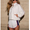 Women's full zipper cotton jackets with piping athleisure style relaxed fit coats