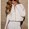 Women's full zipper cotton jackets with piping athleisure style relaxed fit coats