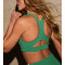 Women's V neck mid support cut out sports bra with removable paddings T bak yoga bralette