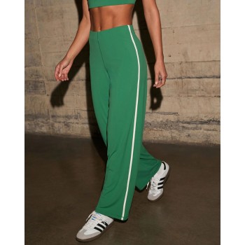 Women's mid rise wide leg pants with side stripes