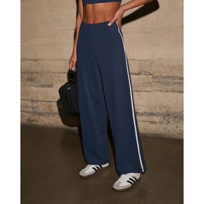 Women's mid rise wide leg pants with side stripes