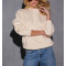 Women's cotton fleece crew neck sweatshirts long sleeve drop shoulder pullovers with side pockets