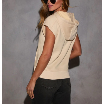 Short sleeve hooded cotton sweatshirts with kangaroo pockets half zipper pullover