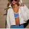 Cotton Fleece Full Zipper Cropped Hoodie relaxed fit jackets with adjustable hood
