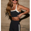 Women's wide strap colorblock sports bra with removable paddings Y shape fitness crop top