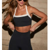 Women's wide strap colorblock sports bra with removable paddings Y shape fitness crop top