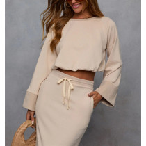 Crew neck cotton fleece cropped hoodies cozy fit pullovers