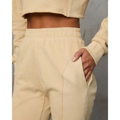 High waisted cotton joggers with side pockets basic style athleisure running sweatpants