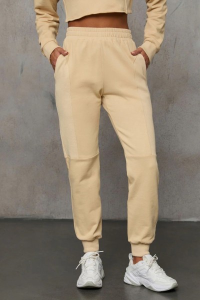 High waisted cotton joggers with side pockets basic style athleisure running sweatpants