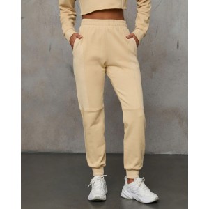 High waisted cotton joggers with side pockets basic style athleisure running sweatpants