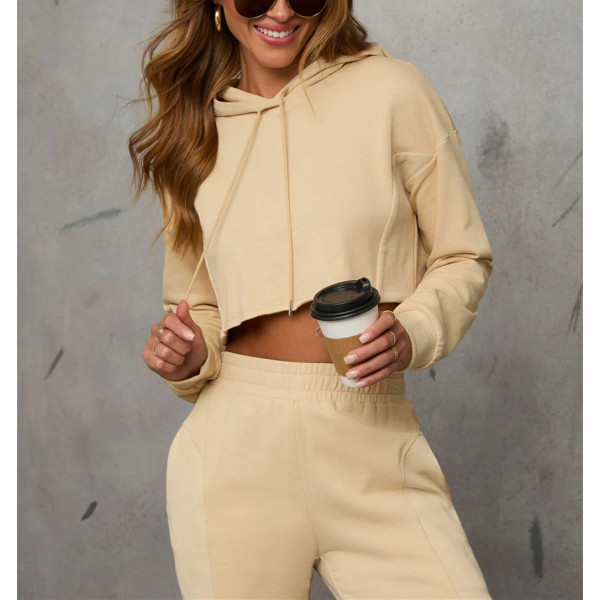 New arrival cotton fleece raw edge cropped hoodies for women