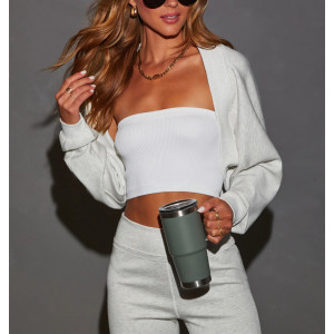 Women's long sleeve open front sweatshirts cotton blend shrug