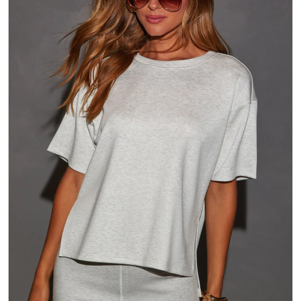 Women's crew neck short sleeve t shirts side split athleisure tees