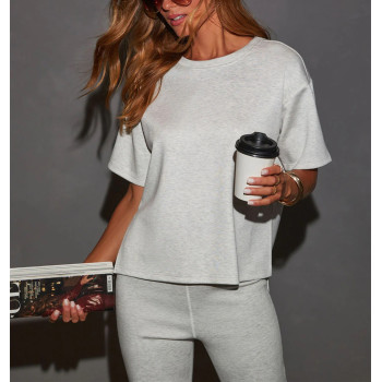 Women's crew neck short sleeve t shirts side split athleisure tees