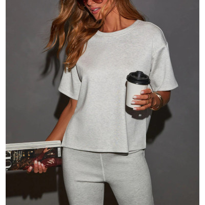 Women's crew neck short sleeve t shirts side split athleisure tees