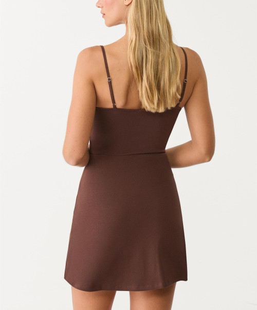 Women's basic tennis dress with built in shorts spaghetti strappy one piece tennis clothing