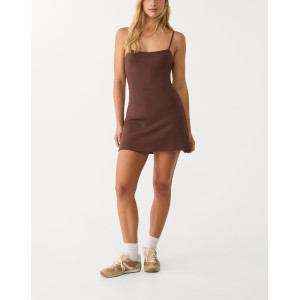 Women's basic tennis dress with built in shorts spaghetti strappy one piece tennis clothing