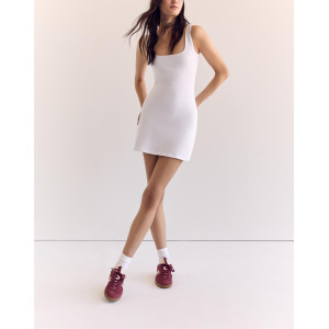 Women's ribbed square neck tennis dress with built in shorts U back athleisure dress
