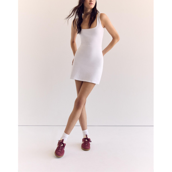 Women's ribbed square neck tennis dress with built in shorts U back athleisure dress
