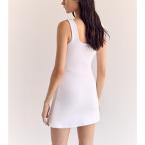 Women's ribbed square neck tennis dress with built in shorts U back athleisure dress