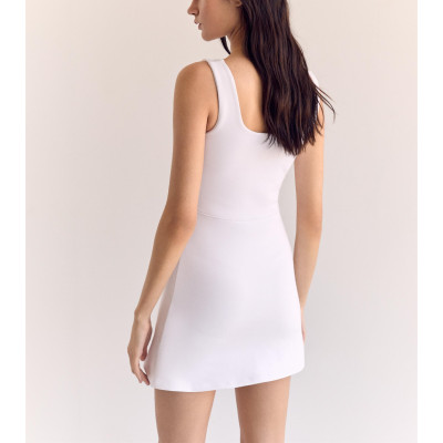 Women's ribbed square neck tennis dress with built in shorts U back athleisure dress