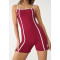Women's color block fitness jumpsuits with removable paddings one piece shorts