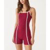 Women's color block fitness jumpsuits with removable paddings one piece shorts