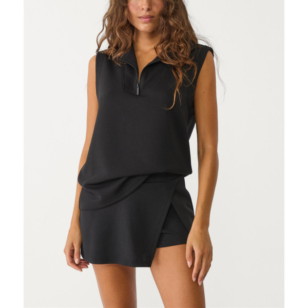 Women's relaxed fit half zipper vest sleevless lounge top