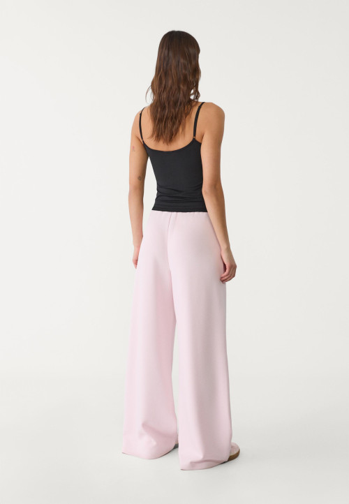 Women's adjustable waist soft touch modal wide leg pants with side pockets