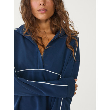 Women's half zipper color block piped sweatshirts long sleeve cozy fit pullovers