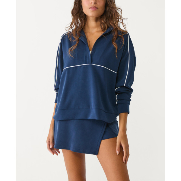 Women's half zipper color block piped sweatshirts long sleeve cozy fit pullovers