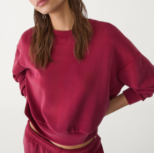 Women's ultra soft crew neck drop shoulder pullovers versatile cropped sweatshirts