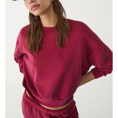 Women's ultra soft crew neck drop shoulder pullovers versatile cropped sweatshirts