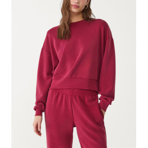Women's ultra soft crew neck drop shoulder pullovers versatile cropped sweatshirts
