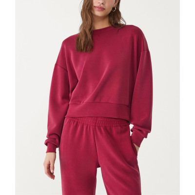 Women's ultra soft crew neck drop shoulder pullovers versatile cropped sweatshirts
