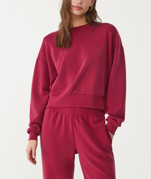 Women's ultra soft crew neck drop shoulder pullovers versatile cropped sweatshirts