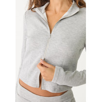 Women's long sleeve full zip slim fit top stand collar cropped jackets