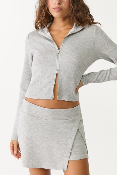 Women's long sleeve full zip slim fit top stand collar cropped jackets