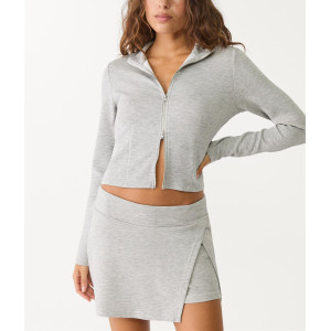 Women's long sleeve full zip slim fit top stand collar cropped jackets