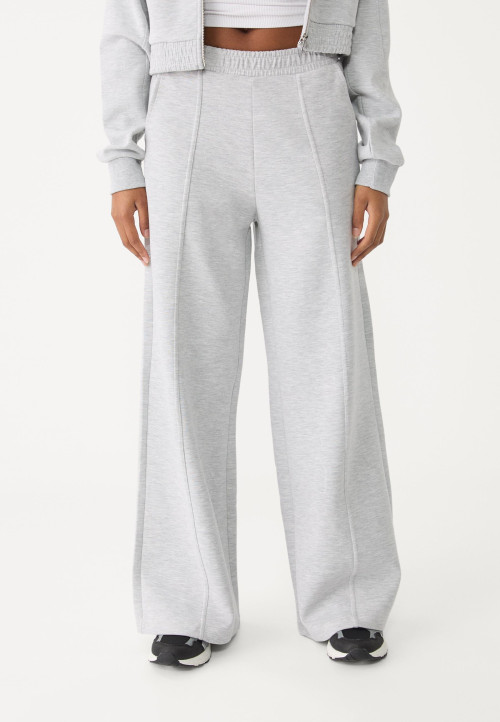 Women's mid rise elastic waist wide leg pants with side pockets